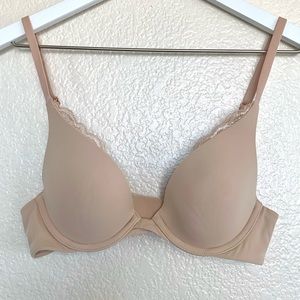 True & Co Nude Lace Trim Padded T-shirt Bra